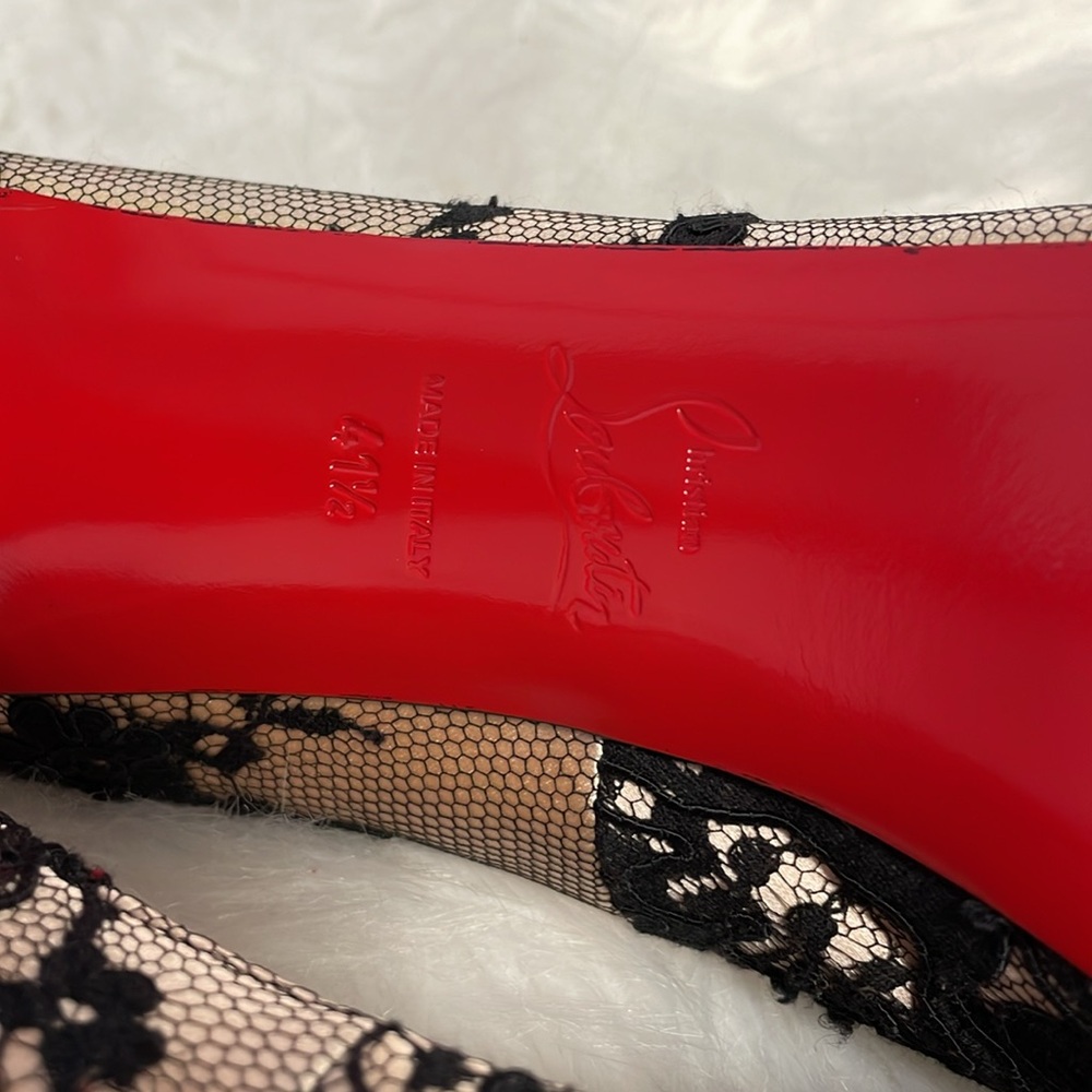 Christian Louboutin Nude and Black Lace Peep-Toe Pumps with Red Sole - Picture 5 of 5